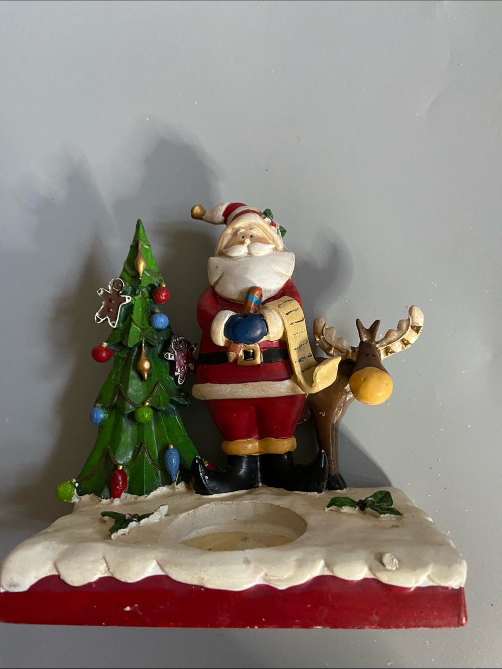 Festive Santa & Reindeer Holiday Candle Holder - Red, Green